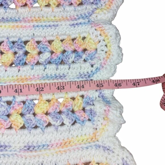 Handmade Crochet Baby Blanket Throw Pastel Sparkle Purple Yellow White Pink - Picture 10 of 10